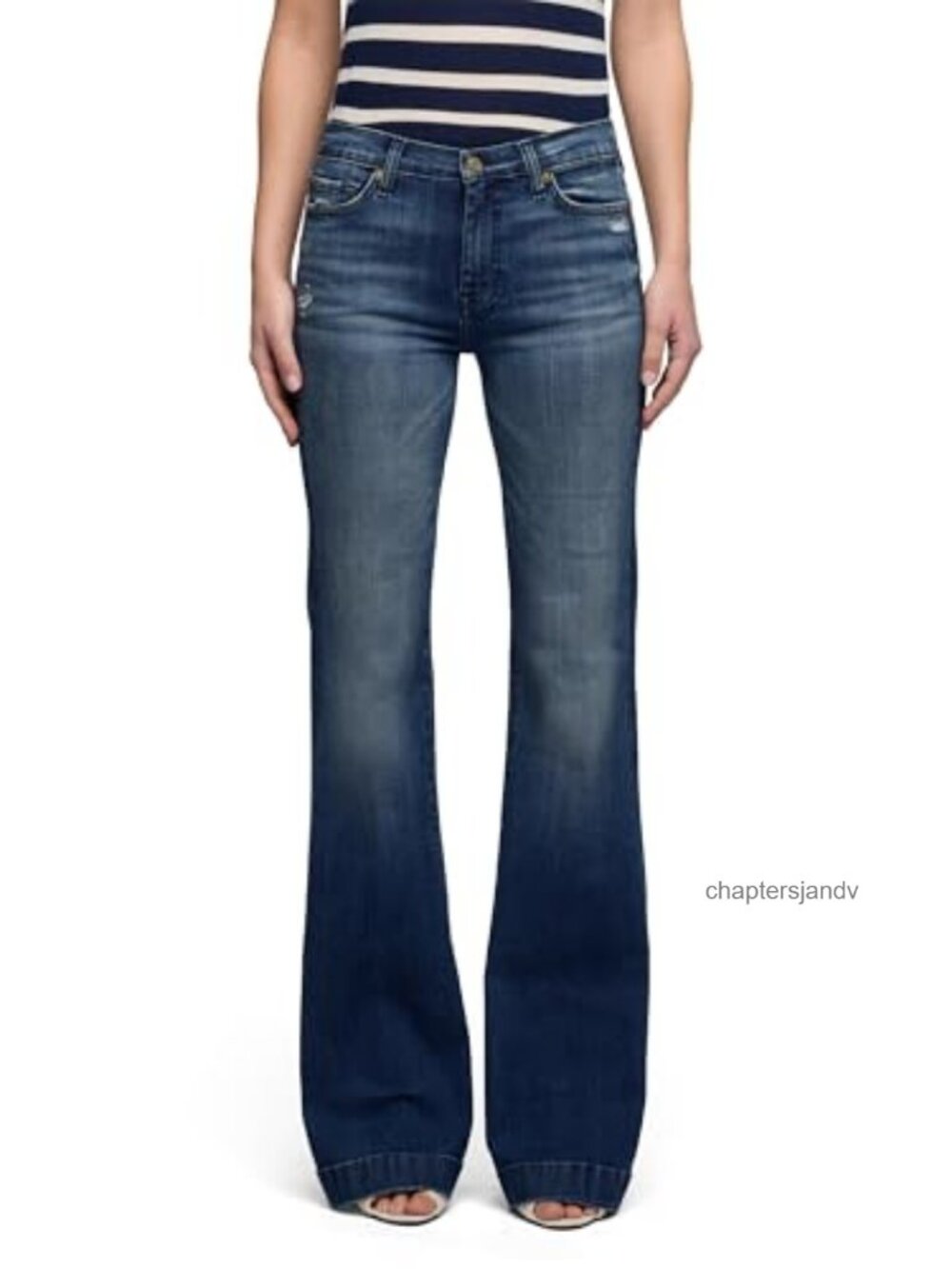 Mid Rise Flare Jeans Long Inseam Classic Trouser Hem Fitted Denim